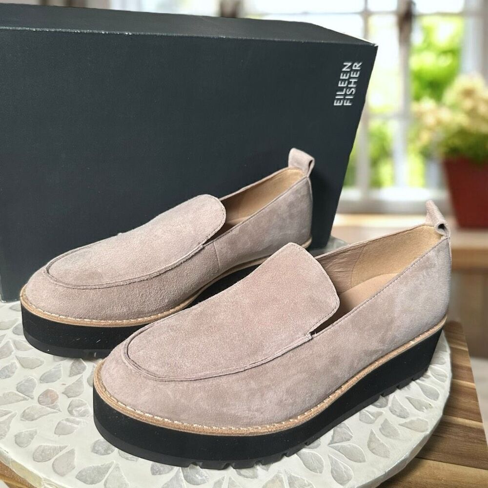 Eileen Fisher $225 Ells Leather Suede Loafer Wedge Platform Slip-On Women’s 7.5